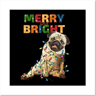 Pug and Christmas lights and HO HO HO! Pug lovers Christmas time Posters and Art